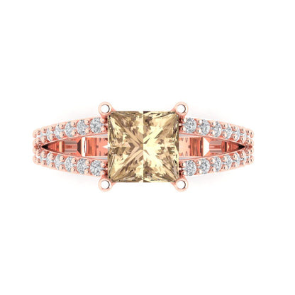 2.48 cttw Yellow Moissanite Solitaire with Zirconia Simulated Diamond Accents Engagement Ring - Solid Gold (Princess Cut,7.0mm)