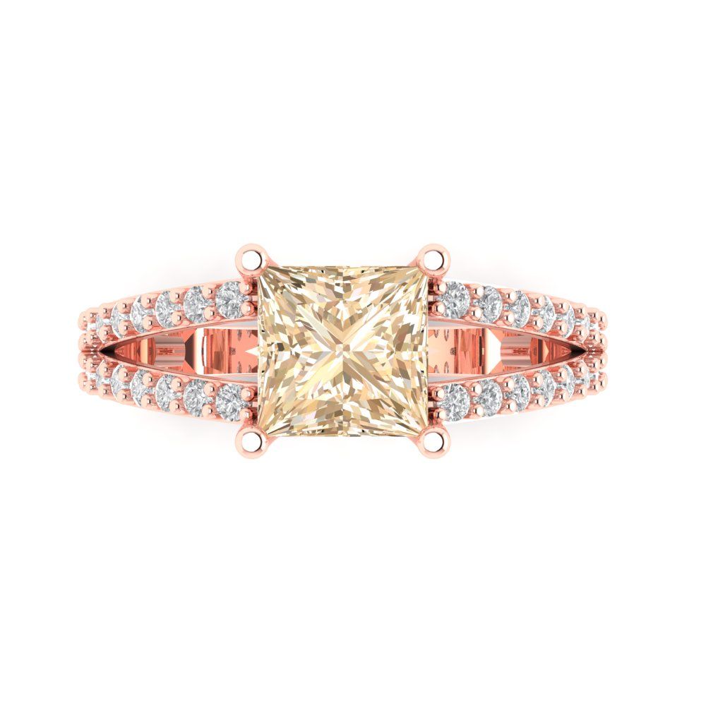 2.48 cttw Natural Morganite Solitaire with Zirconia Simulated Diamond Accents Engagement Ring - Solid Gold (Princess Cut,7.0mm)