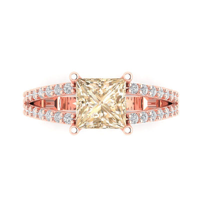 2.48 cttw Natural Morganite Solitaire with Zirconia Simulated Diamond Accents Engagement Ring - Solid Gold (Princess Cut,7.0mm)