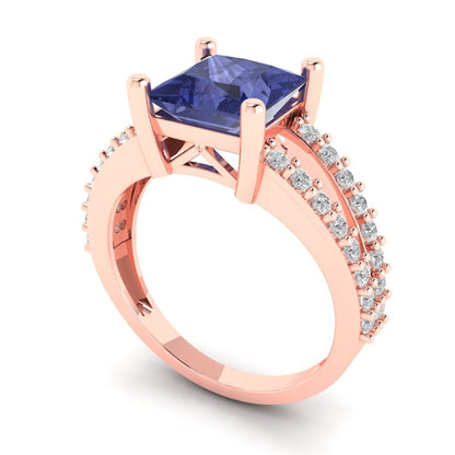 2.48 cttw Simulated Tanzanite Solitaire with Zirconia Simulated Diamond Accents Engagement Ring - Solid Gold (Princess Cut,7.0mm)