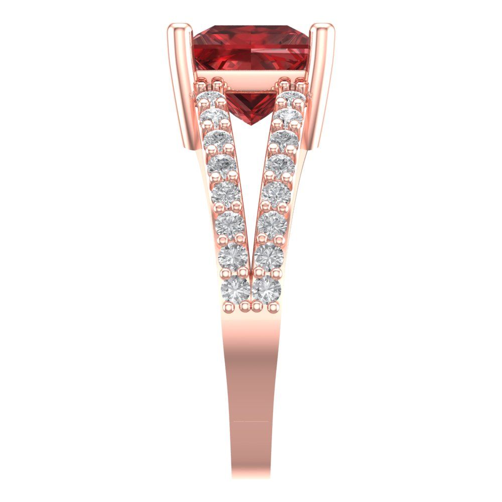 2.48 cttw Natural Garnet Solitaire with Zirconia Simulated Diamond Accents Engagement Ring - Solid Gold (Princess Cut,7.0mm)