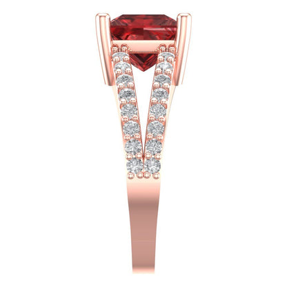 2.48 cttw Natural Garnet Solitaire with Zirconia Simulated Diamond Accents Engagement Ring - Solid Gold (Princess Cut,7.0mm)