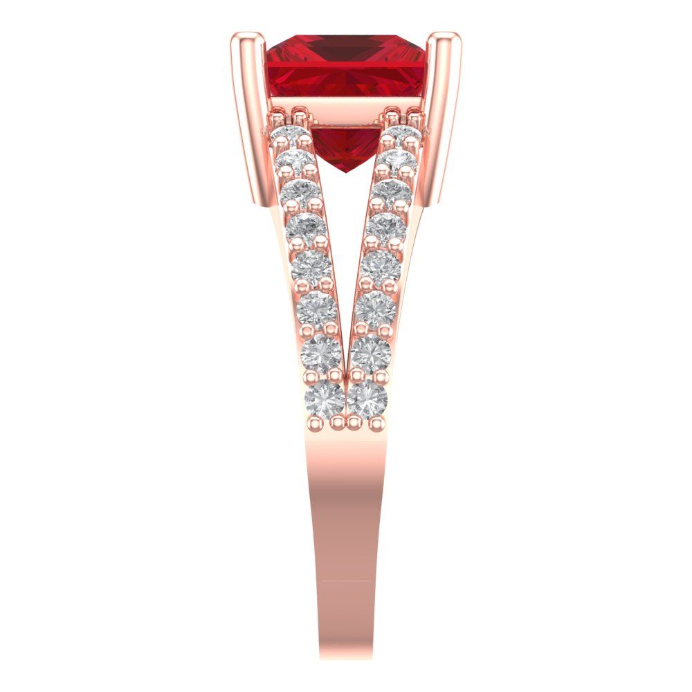 2.48 cttw Simulated Pink Tourmaline Solitaire with Zirconia Simulated Diamond Accents Engagement Ring - Solid Gold (Princess Cut,7.0mm)