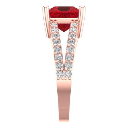 2.48 cttw Simulated Pink Tourmaline Solitaire with Zirconia Simulated Diamond Accents Engagement Ring - Solid Gold (Princess Cut,7.0mm)