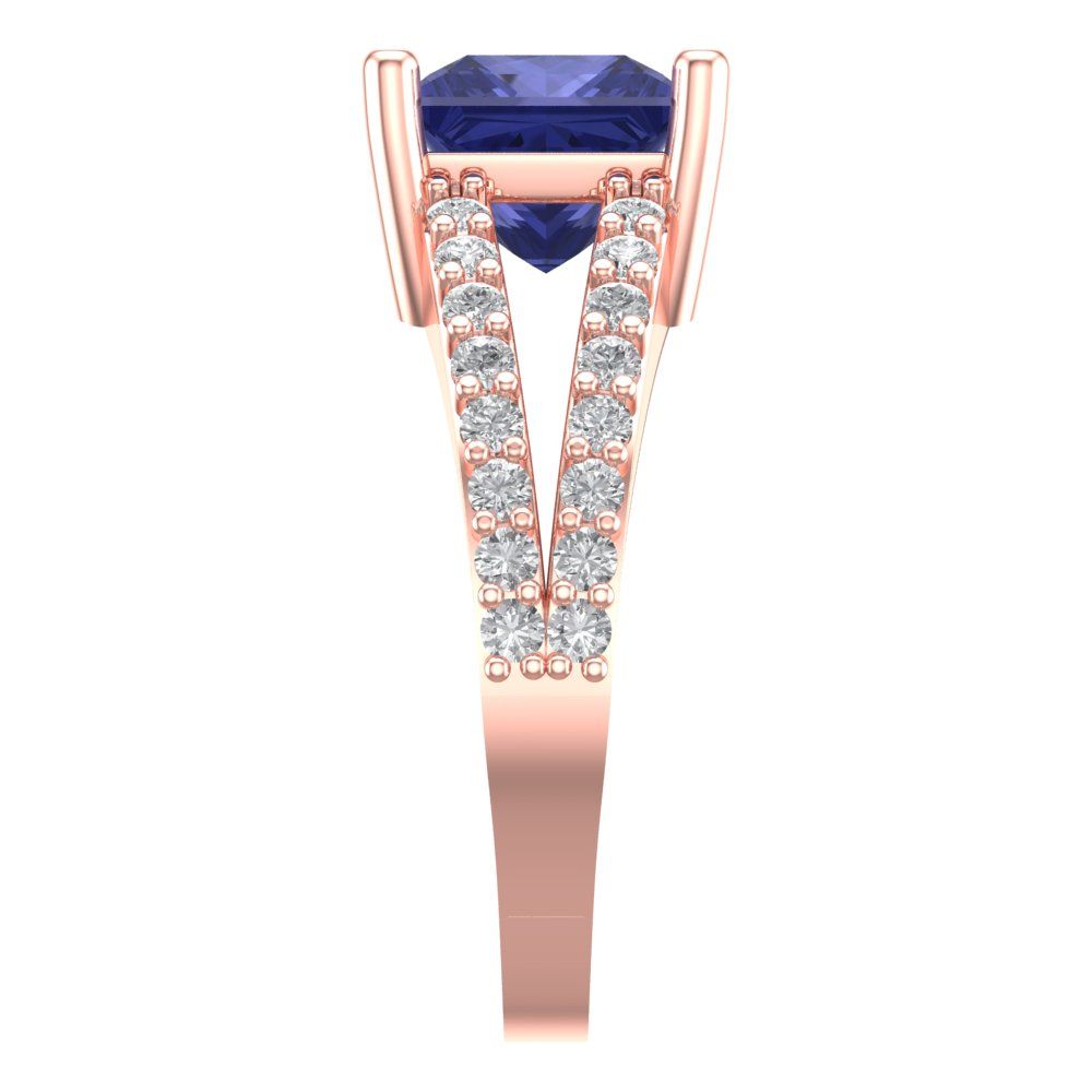 2.48 cttw Simulated Tanzanite Solitaire with Zirconia Simulated Diamond Accents Engagement Ring - Solid Gold (Princess Cut,7.0mm)