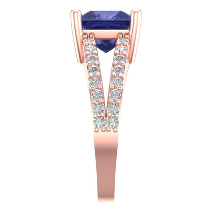 2.48 cttw Simulated Tanzanite Solitaire with Zirconia Simulated Diamond Accents Engagement Ring - Solid Gold (Princess Cut,7.0mm)