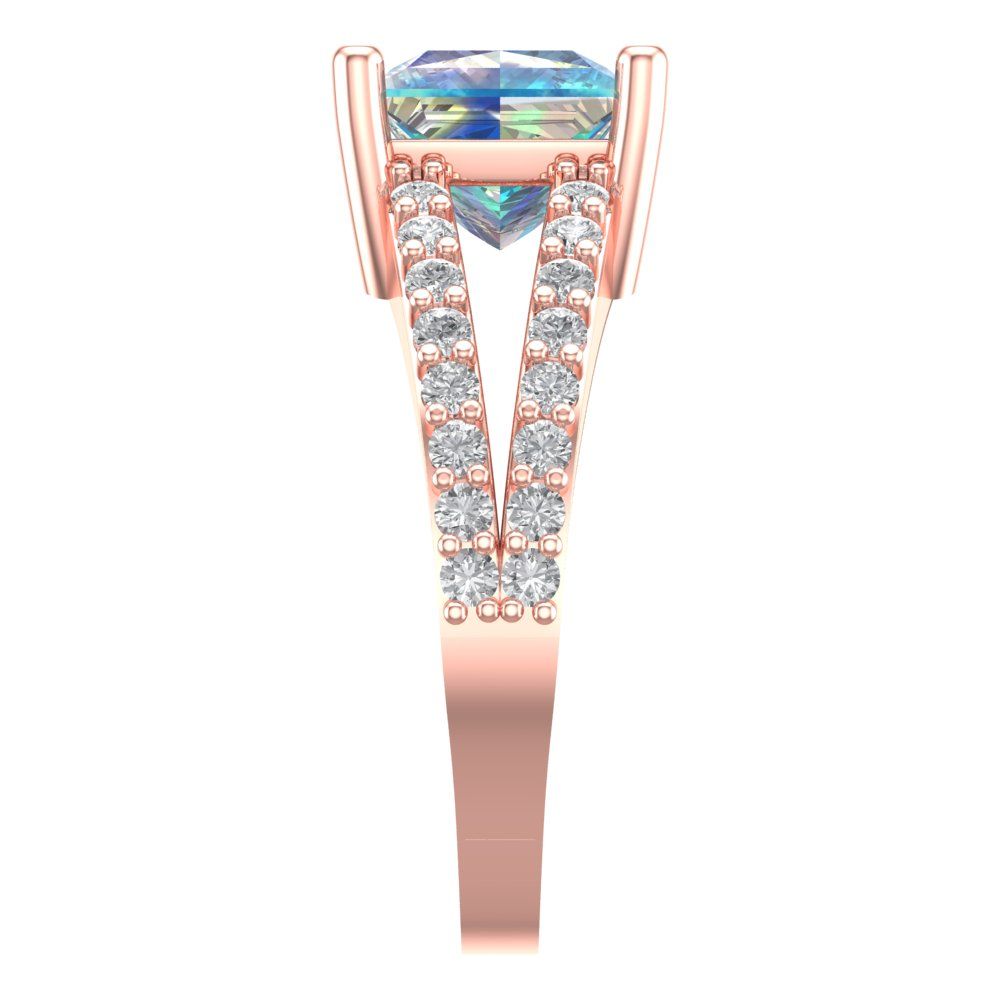 2.48 cttw Blue Moissanite Solitaire with Zirconia Simulated Diamond Accents Engagement Ring - Solid Gold (Princess Cut,7.0mm)