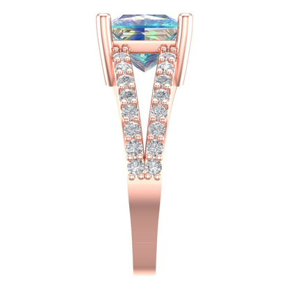 2.48 cttw Blue Moissanite Solitaire with Zirconia Simulated Diamond Accents Engagement Ring - Solid Gold (Princess Cut,7.0mm)