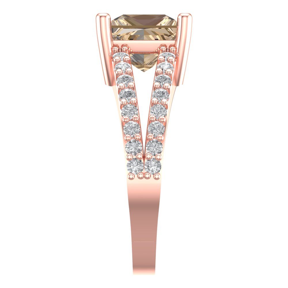 2.48 cttw Yellow Moissanite Solitaire with Zirconia Simulated Diamond Accents Engagement Ring - Solid Gold (Princess Cut,7.0mm)