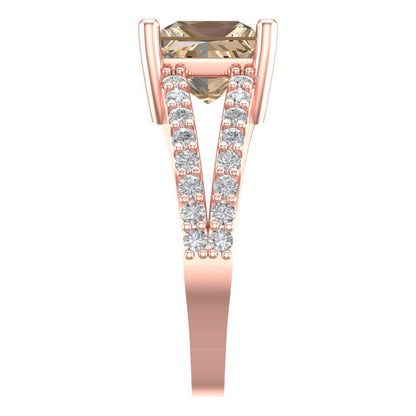 2.48 cttw Yellow Moissanite Solitaire with Zirconia Simulated Diamond Accents Engagement Ring - Solid Gold (Princess Cut,7.0mm)