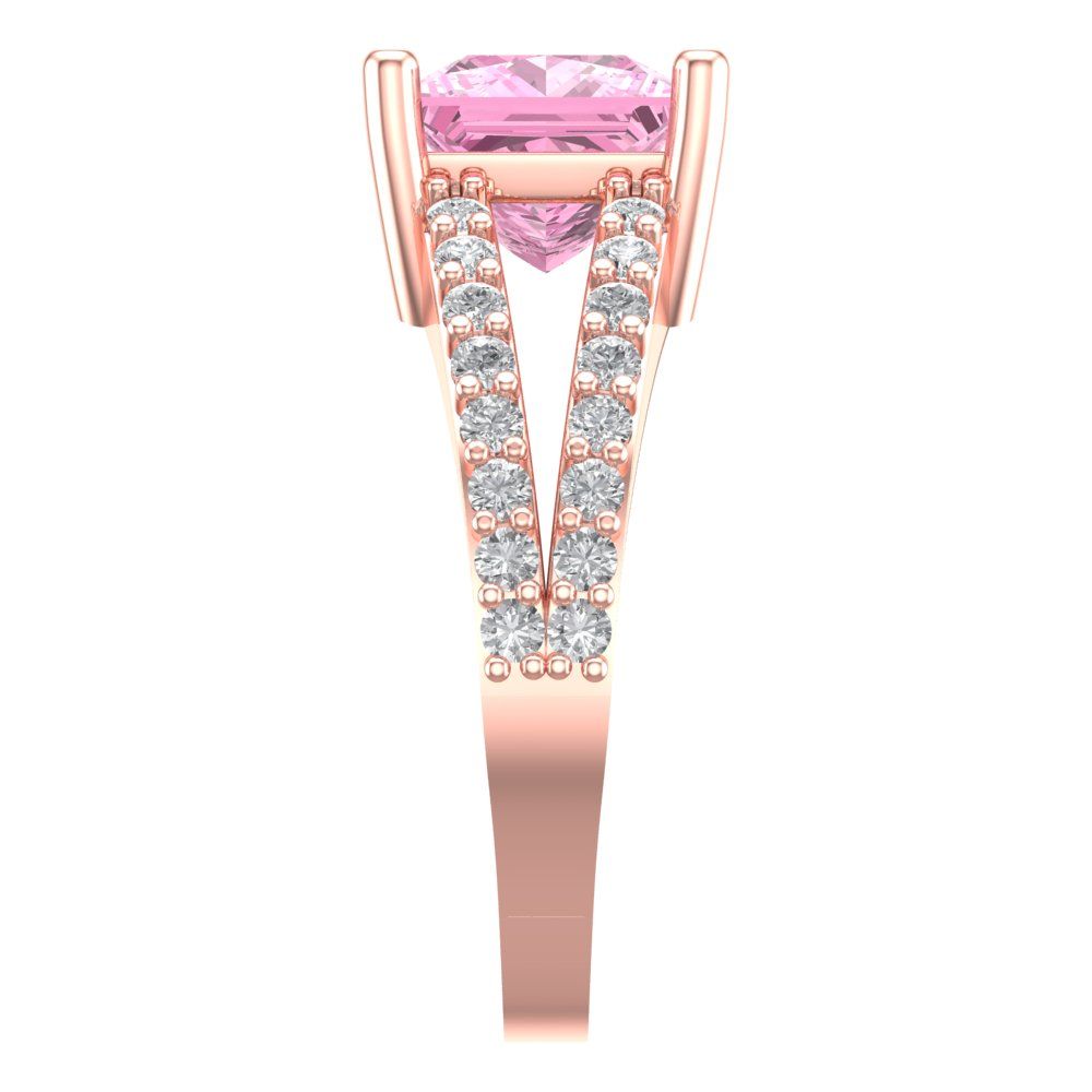 2.48 cttw Zirconia Simulated Pink Diamond Solitaire with Zirconia Simulated Diamond Accents Engagement Ring - Solid Gold (VVS1, Princess Cut,7.0mm)