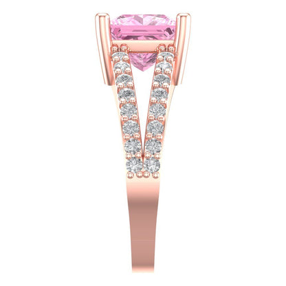 2.48 cttw Zirconia Simulated Pink Diamond Solitaire with Zirconia Simulated Diamond Accents Engagement Ring - Solid Gold (VVS1, Princess Cut,7.0mm)