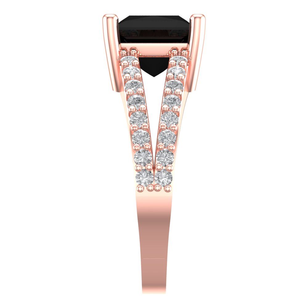 2.48 cttw Natural Onyx Solitaire with Zirconia Simulated Diamond Accents Engagement Ring - Solid Gold (Princess Cut,7.0mm)