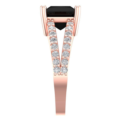 2.48 cttw Natural Onyx Solitaire with Zirconia Simulated Diamond Accents Engagement Ring - Solid Gold (Princess Cut,7.0mm)