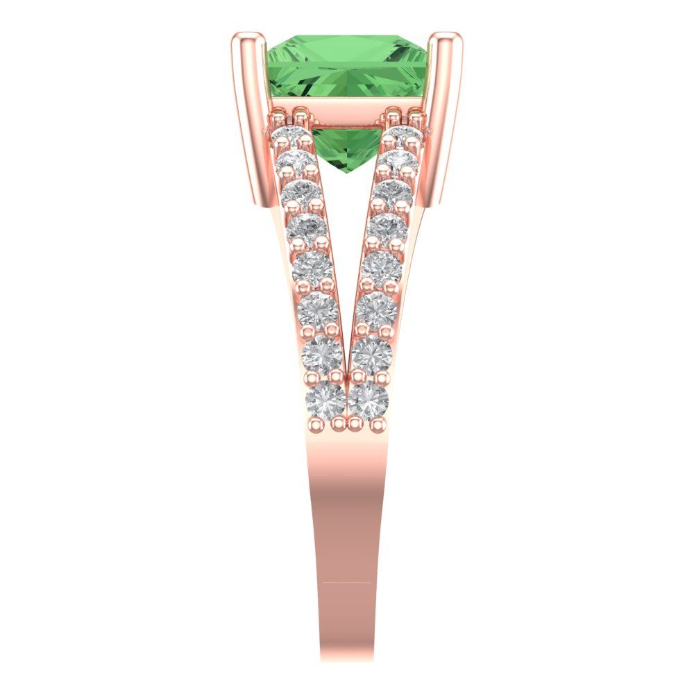 2.48 cttw Zirconia Simulated Green Diamond Solitaire with Zirconia Simulated Diamond Accents Engagement Ring - Solid Gold (VVS1, Princess Cut,7.0mm)