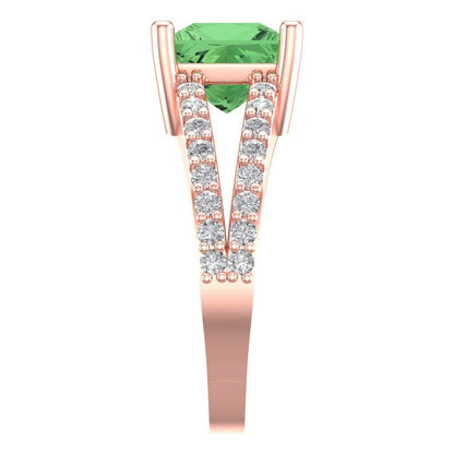 2.48 cttw Zirconia Simulated Green Diamond Solitaire with Zirconia Simulated Diamond Accents Engagement Ring - Solid Gold (VVS1, Princess Cut,7.0mm)