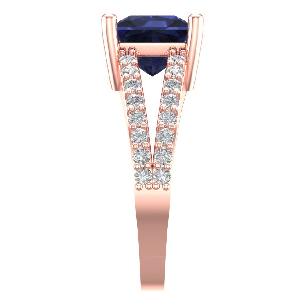 2.48 cttw Simulated Blue Sapphire Solitaire with Zirconia Simulated Diamond Accents Engagement Ring - Solid Gold (Princess Cut,7.0mm)