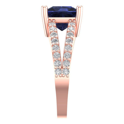 2.48 cttw Simulated Blue Sapphire Solitaire with Zirconia Simulated Diamond Accents Engagement Ring - Solid Gold (Princess Cut,7.0mm)