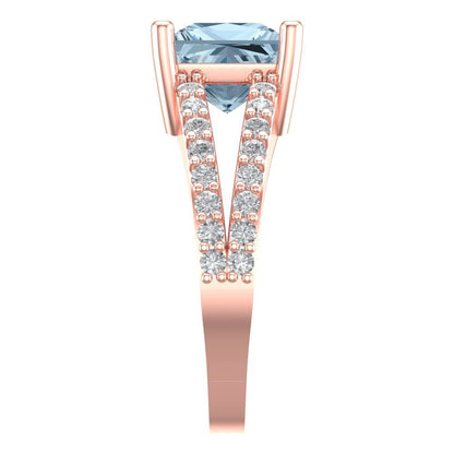 2.48 cttw Natural Aquamarine Solitaire with Zirconia Simulated Diamond Accents Engagement Ring - Solid Gold (Princess Cut,7.0mm)