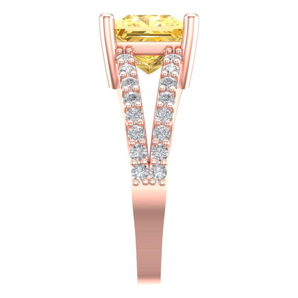 2.48 cttw Natural Citrine Solitaire with Zirconia Simulated Diamond Accents Engagement Ring - Solid Gold (Princess Cut,7.0mm)