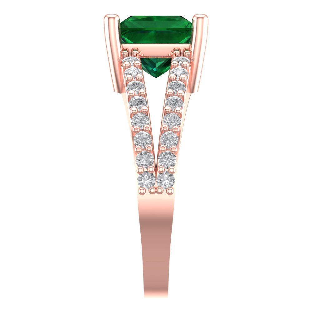 2.48 cttw Simulated Emerald Solitaire with Zirconia Simulated Diamond Accents Engagement Ring - Solid Gold (Princess Cut,7.0mm)
