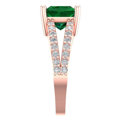 2.48 cttw Simulated Emerald Solitaire with Zirconia Simulated Diamond Accents Engagement Ring - Solid Gold (Princess Cut,7.0mm)
