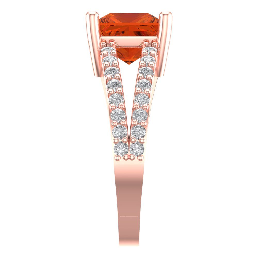 2.48 cttw Zirconia Simulated Red Diamond Solitaire with Zirconia Simulated Diamond Accents Engagement Ring - Solid Gold (VVS1, Princess Cut,7.0mm)