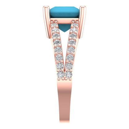 2.48 cttw Simulated Turquoise Solitaire with Zirconia Simulated Diamond Accents Engagement Ring - Solid Gold (Princess Cut,7.0mm)