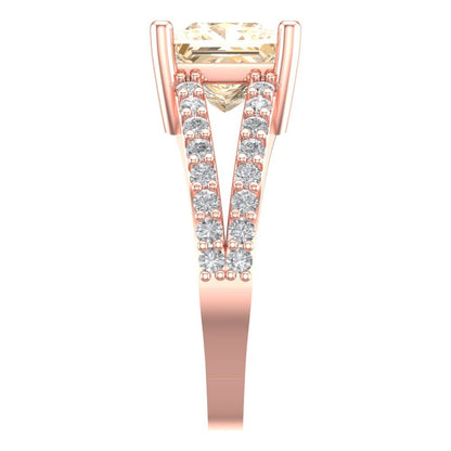 2.48 cttw Natural Morganite Solitaire with Zirconia Simulated Diamond Accents Engagement Ring - Solid Gold (Princess Cut,7.0mm)