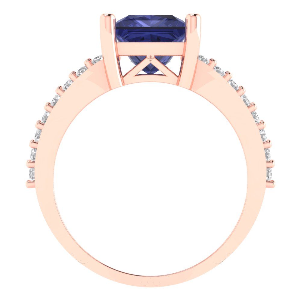 2.48 cttw Simulated Tanzanite Solitaire with Zirconia Simulated Diamond Accents Engagement Ring - Solid Gold (Princess Cut,7.0mm)