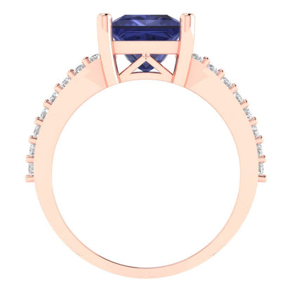 2.48 cttw Simulated Tanzanite Solitaire with Zirconia Simulated Diamond Accents Engagement Ring - Solid Gold (Princess Cut,7.0mm)
