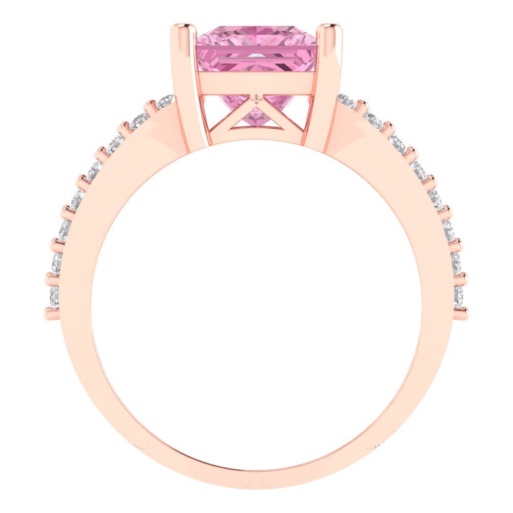 2.48 cttw Zirconia Simulated Pink Diamond Solitaire with Zirconia Simulated Diamond Accents Engagement Ring - Solid Gold (VVS1, Princess Cut,7.0mm)