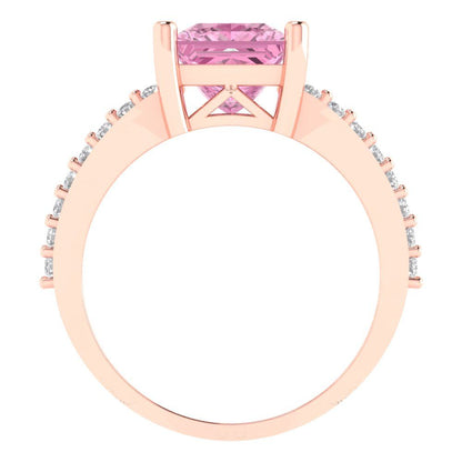 2.48 cttw Zirconia Simulated Pink Diamond Solitaire with Zirconia Simulated Diamond Accents Engagement Ring - Solid Gold (VVS1, Princess Cut,7.0mm)