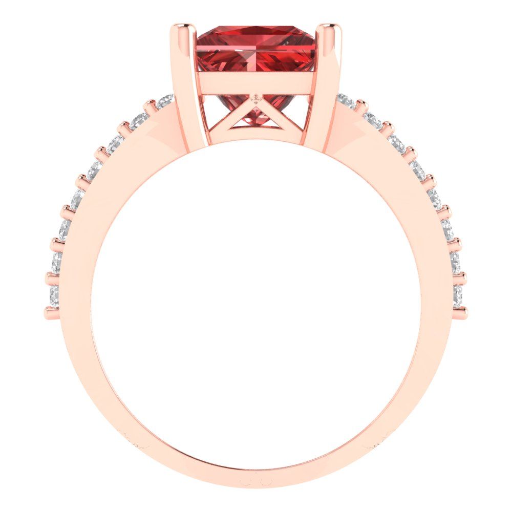 2.48 cttw Natural Garnet Solitaire with Zirconia Simulated Diamond Accents Engagement Ring - Solid Gold (Princess Cut,7.0mm)