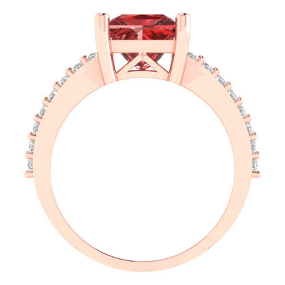 2.48 cttw Natural Garnet Solitaire with Zirconia Simulated Diamond Accents Engagement Ring - Solid Gold (Princess Cut,7.0mm)