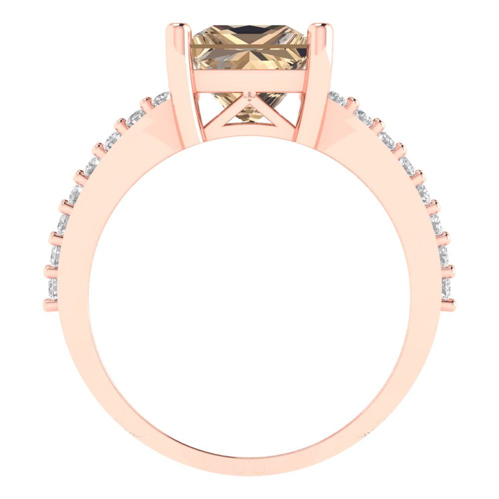 2.48 cttw Yellow Moissanite Solitaire with Zirconia Simulated Diamond Accents Engagement Ring - Solid Gold (Princess Cut,7.0mm)