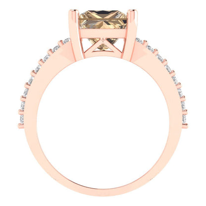 2.48 cttw Yellow Moissanite Solitaire with Zirconia Simulated Diamond Accents Engagement Ring - Solid Gold (Princess Cut,7.0mm)