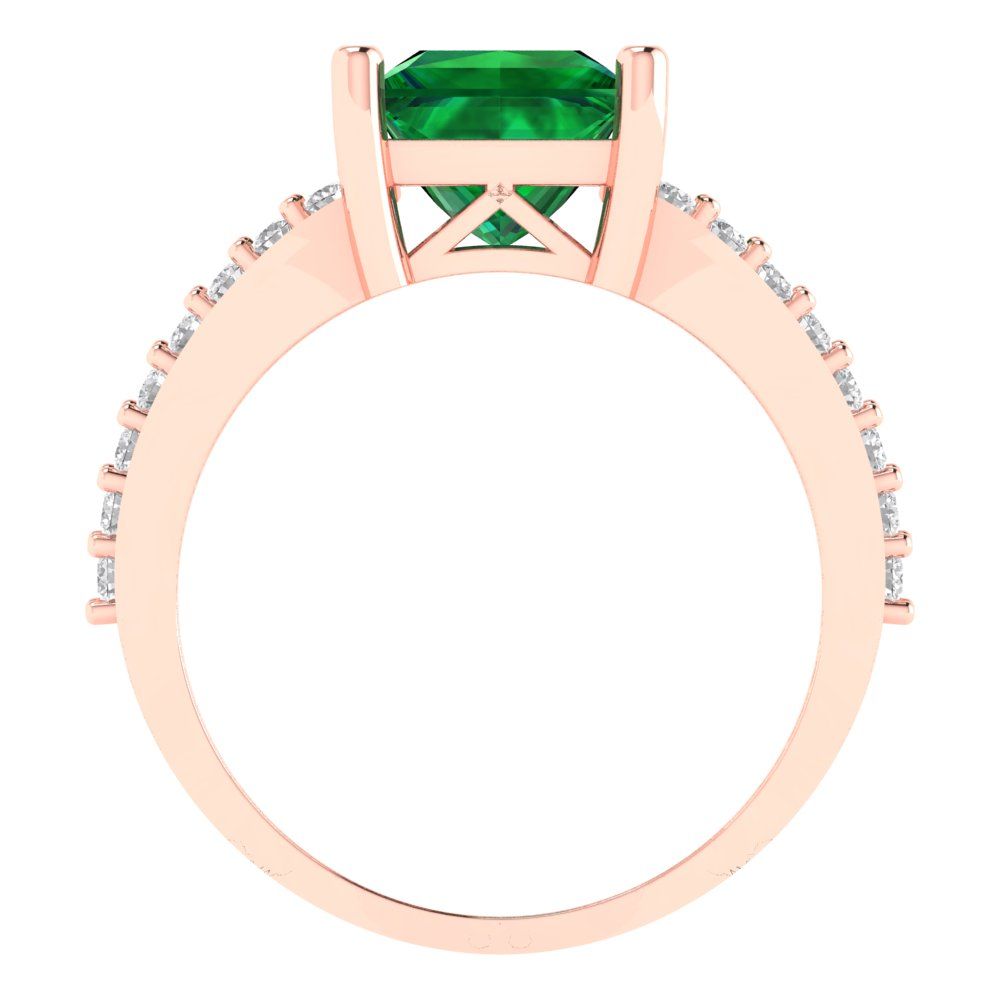 2.48 cttw Simulated Emerald Solitaire with Zirconia Simulated Diamond Accents Engagement Ring - Solid Gold (Princess Cut,7.0mm)