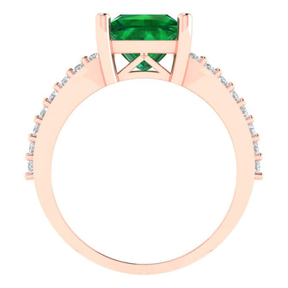 2.48 cttw Simulated Emerald Solitaire with Zirconia Simulated Diamond Accents Engagement Ring - Solid Gold (Princess Cut,7.0mm)