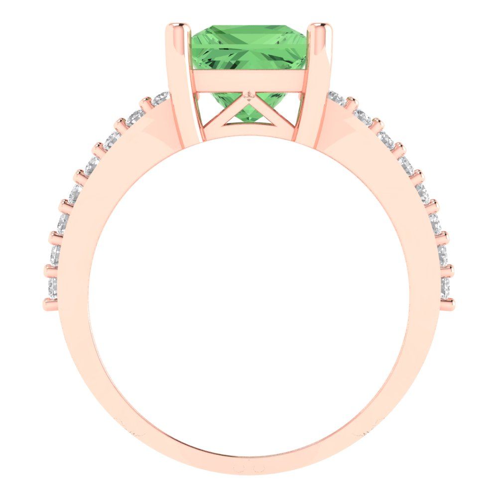2.48 cttw Zirconia Simulated Green Diamond Solitaire with Zirconia Simulated Diamond Accents Engagement Ring - Solid Gold (VVS1, Princess Cut,7.0mm)