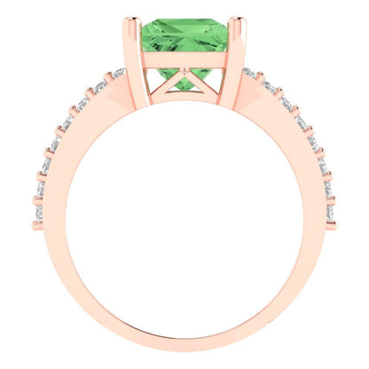 2.48 cttw Zirconia Simulated Green Diamond Solitaire with Zirconia Simulated Diamond Accents Engagement Ring - Solid Gold (VVS1, Princess Cut,7.0mm)