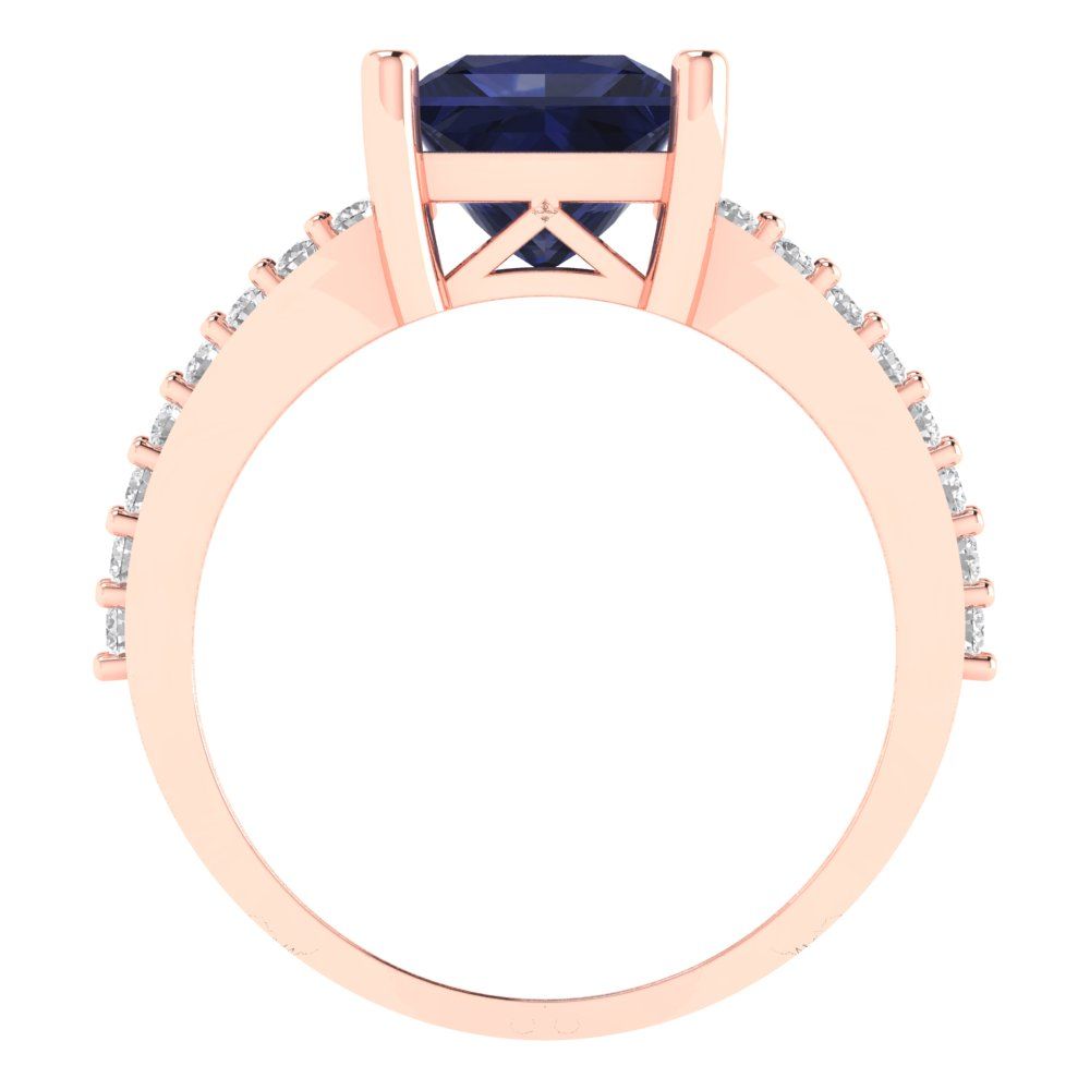2.48 cttw Simulated Blue Sapphire Solitaire with Zirconia Simulated Diamond Accents Engagement Ring - Solid Gold (Princess Cut,7.0mm)