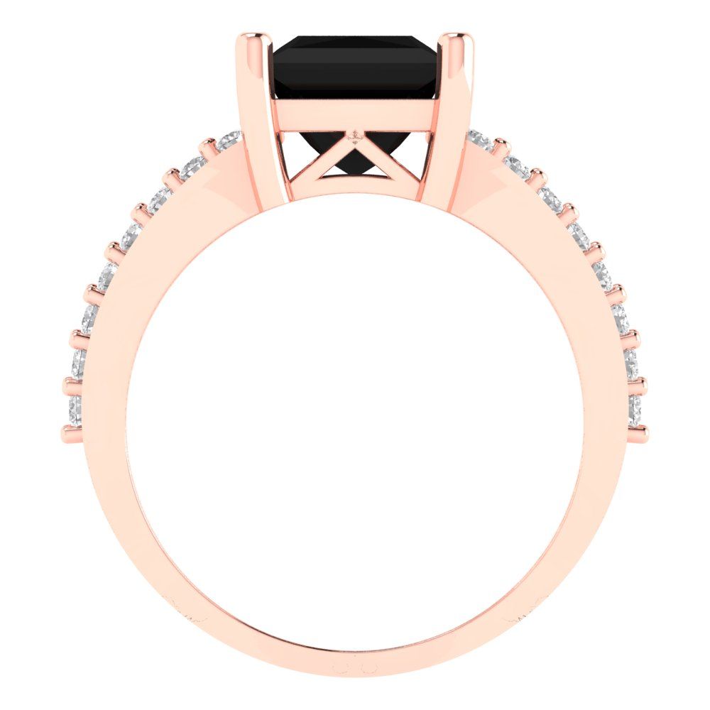 2.48 cttw Natural Onyx Solitaire with Zirconia Simulated Diamond Accents Engagement Ring - Solid Gold (Princess Cut,7.0mm)