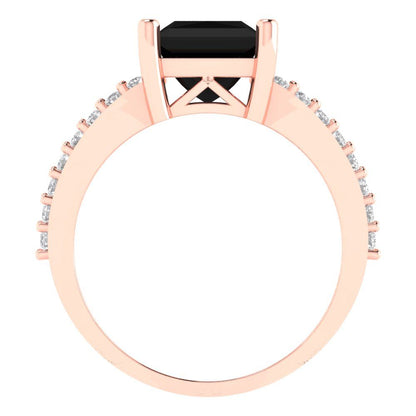 2.48 cttw Natural Onyx Solitaire with Zirconia Simulated Diamond Accents Engagement Ring - Solid Gold (Princess Cut,7.0mm)