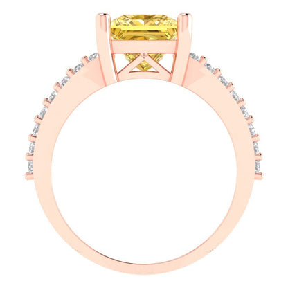 2.48 cttw Natural Citrine Solitaire with Zirconia Simulated Diamond Accents Engagement Ring - Solid Gold (Princess Cut,7.0mm)
