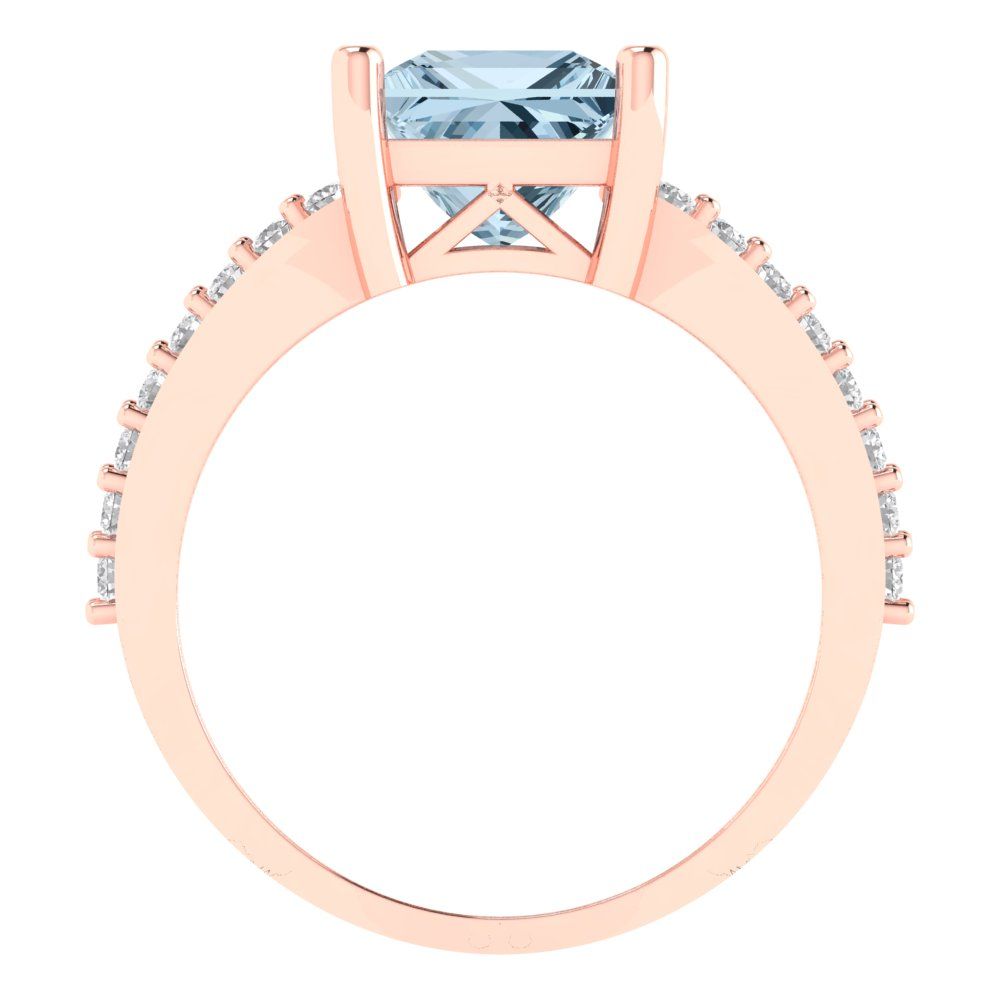 2.48 cttw Natural Aquamarine Solitaire with Zirconia Simulated Diamond Accents Engagement Ring - Solid Gold (Princess Cut,7.0mm)