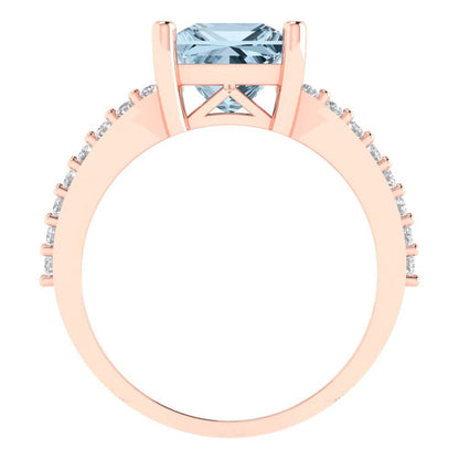 2.48 cttw Natural Aquamarine Solitaire with Zirconia Simulated Diamond Accents Engagement Ring - Solid Gold (Princess Cut,7.0mm)