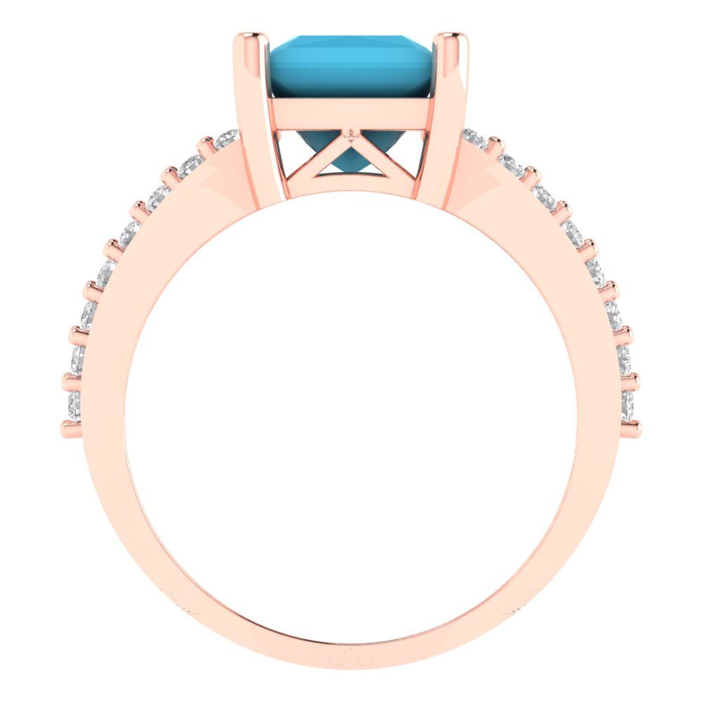 2.48 cttw Simulated Turquoise Solitaire with Zirconia Simulated Diamond Accents Engagement Ring - Solid Gold (Princess Cut,7.0mm)