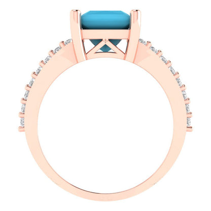 2.48 cttw Simulated Turquoise Solitaire with Zirconia Simulated Diamond Accents Engagement Ring - Solid Gold (Princess Cut,7.0mm)