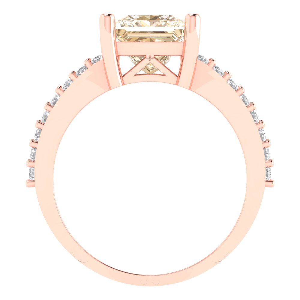 2.48 cttw Natural Morganite Solitaire with Zirconia Simulated Diamond Accents Engagement Ring - Solid Gold (Princess Cut,7.0mm)